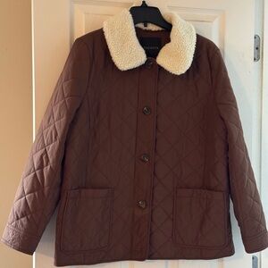 Talbots Brown Quilted Barn Jacket with Removable Shepa Collar
